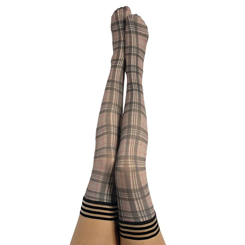 Kixies Lori Plaid Thigh-High Tan/Grey Size A by Kixies