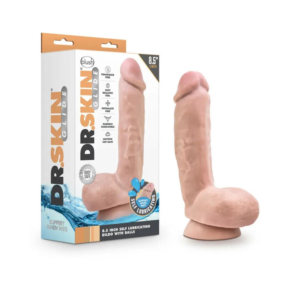 Dr. Skin Glide Realistic 8.5 in. Self-Lubricating Dildo with Balls Beige by Blush