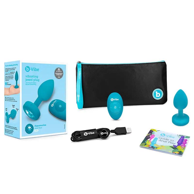 b-Vibe Vibrating Jewel Rechargeable Remote-Controlled Anal Plug with Gem Base Aquamarine Small/Medium by b-Vibe