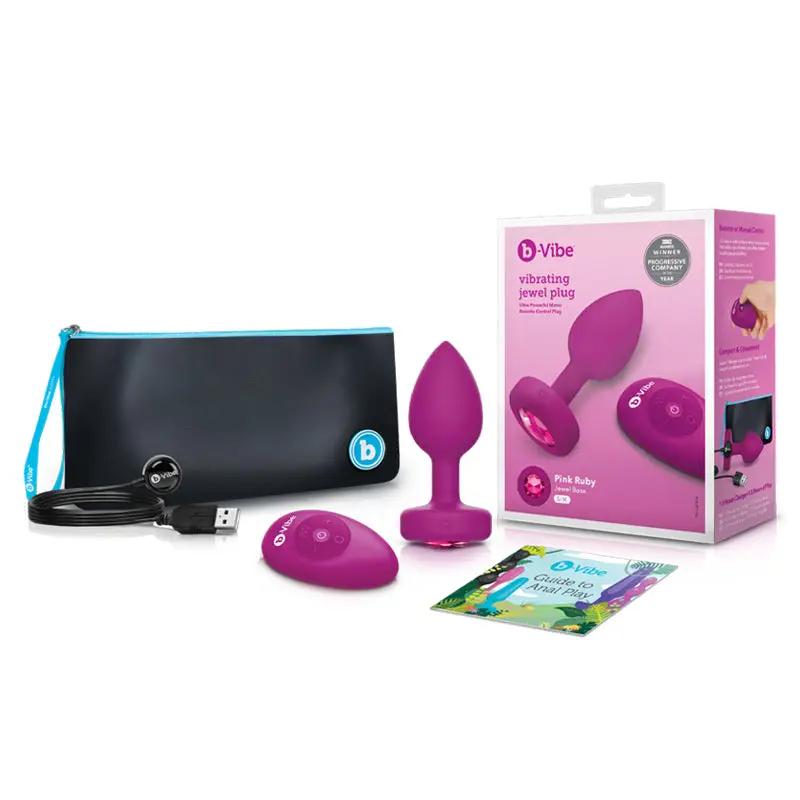 b-Vibe Vibrating Jewel Rechargeable Remote-Controlled Anal Plug with Gem Base Pink Ruby Small/Medium by b-Vibe