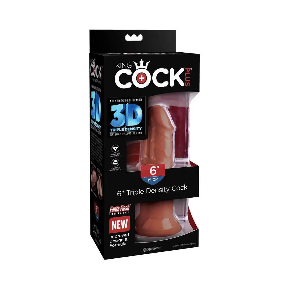 King Cock Plus 6 in. Triple Density Cock Realistic Dildo With Suction Cup Brown by Pipedream