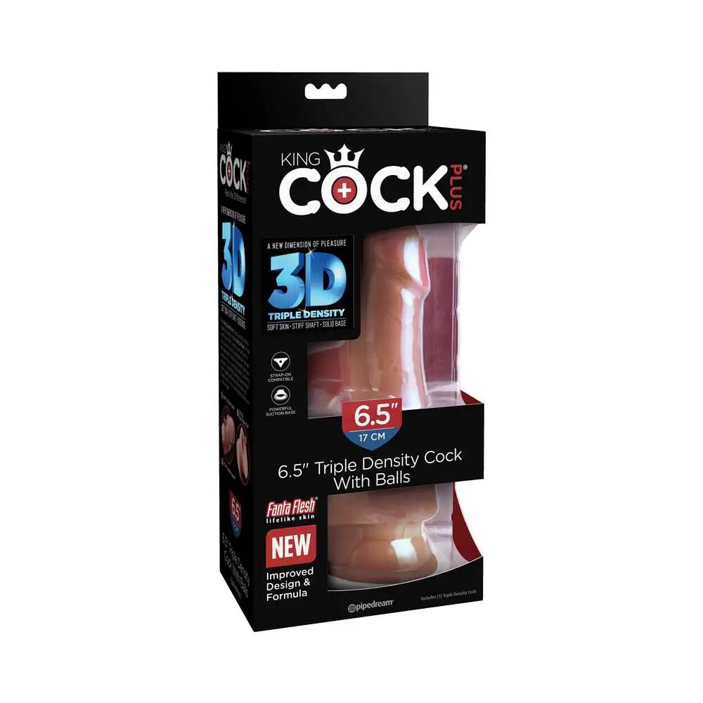 King Cock Plus 6.5 in. Triple Density Cock With Balls Realistic Suction Cup Dildo Tan by Pipedream