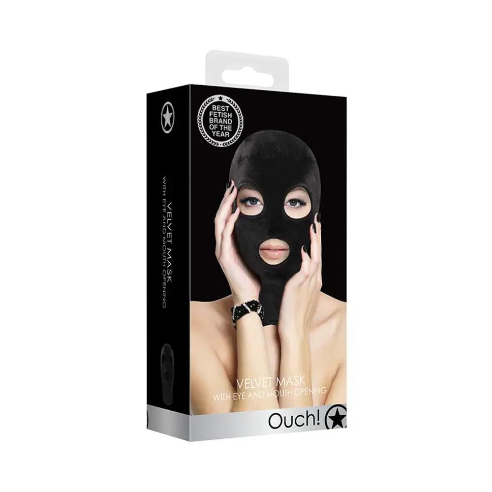 Ouch! Velvet Full-Head Mask With Eye and Mouth Opening Black by Shots
