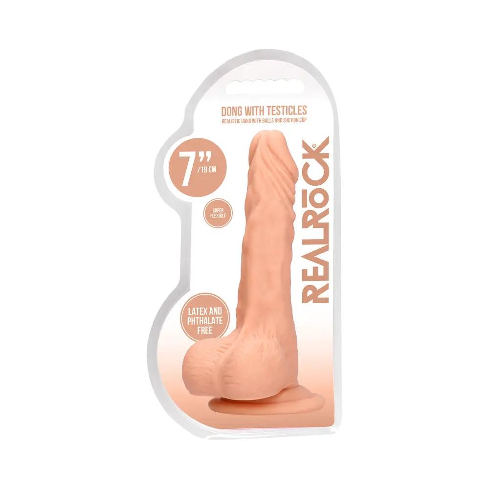 RealRock Realistic 7 in. Dildo With Balls and Suction Cup Beige by Shots
