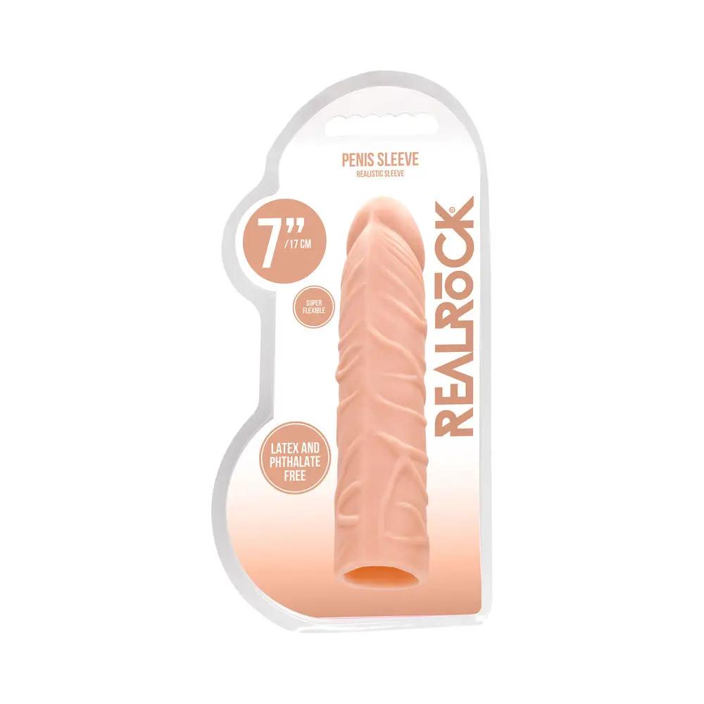 RealRock Realistic Veiny 7 in. Penis Sleeve Extender Beige by Shots