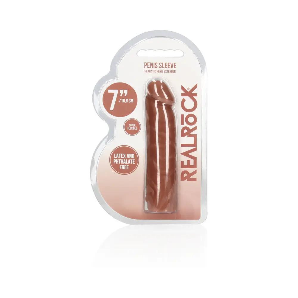 RealRock Realistic Veiny 7 in. Penis Sleeve Extender Tan by Shots