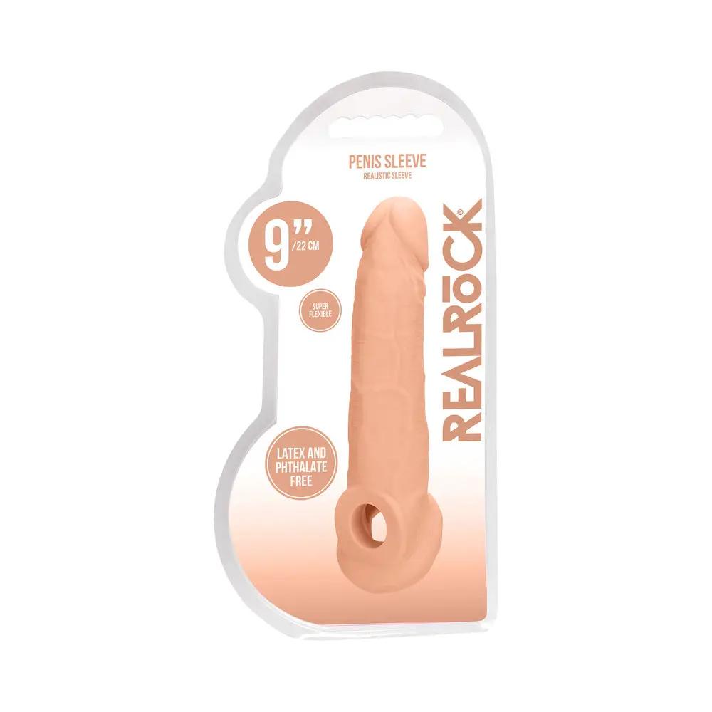 RealRock Realistic 9 in. Penis Sleeve Extender Sling Beige by Shots