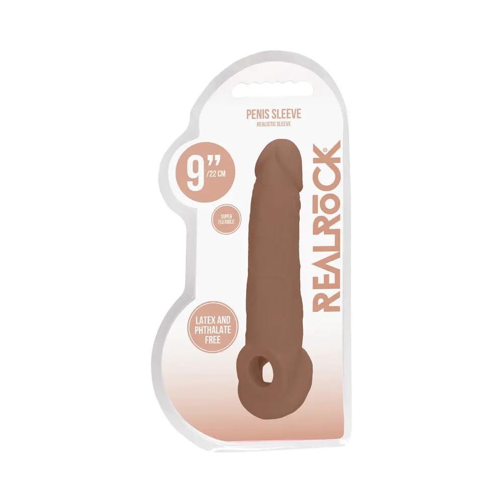RealRock Realistic 9 in. Penis Sleeve Extender Sling Tan by Shots