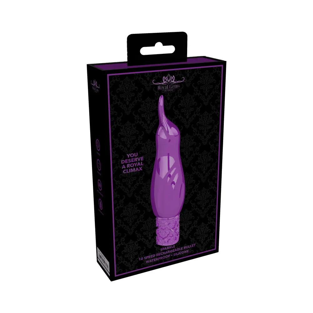 Royal Gems Sparkle Rechargeable Flicking Silicone Bullet Vibrator Purple by Shots