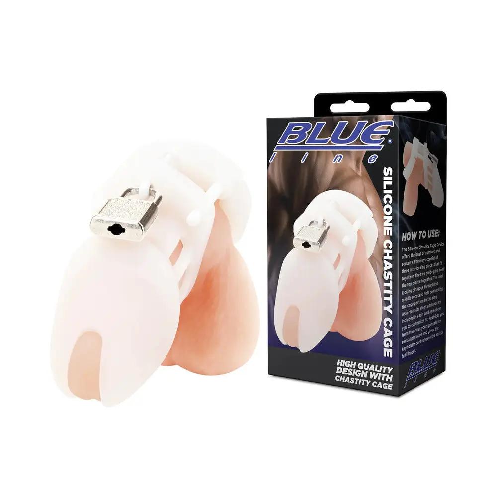 Blue Line Silicone Chastity Cock Cage White by Electric Eel