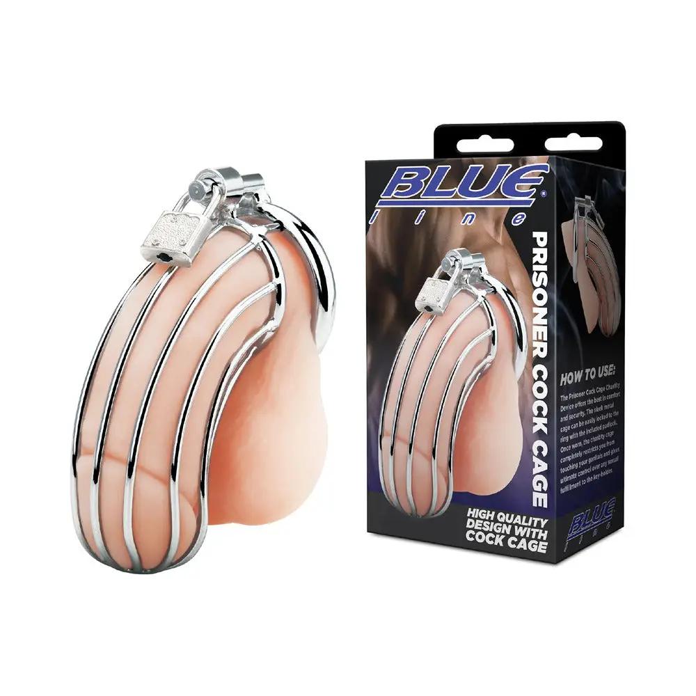 Blue Line Prisoner Cock Cage Silver by Electric Eel