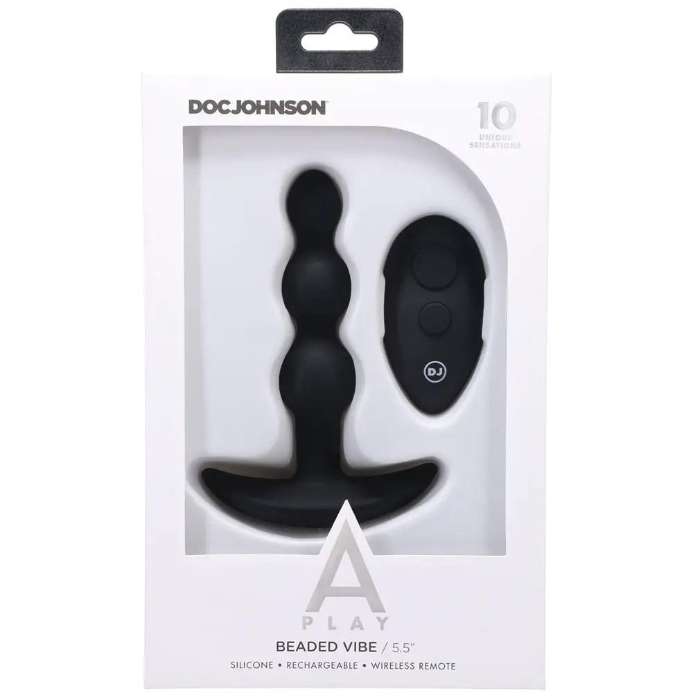 A-Play BEADED VIBE Rechargeable Silicone Anal Plug with Remote Black by Doc Johnson