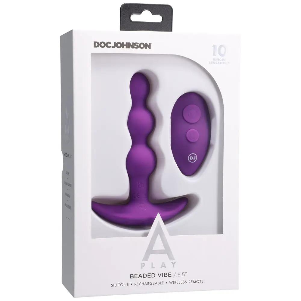 A-Play BEADED VIBE Rechargeable Silicone Anal Plug with Remote Purple by Doc Johnson