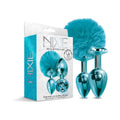 NIXIE Metal Butt Plug Set Pom Pom and Jewel-Inlaid Metallic Blue by Global Novelties