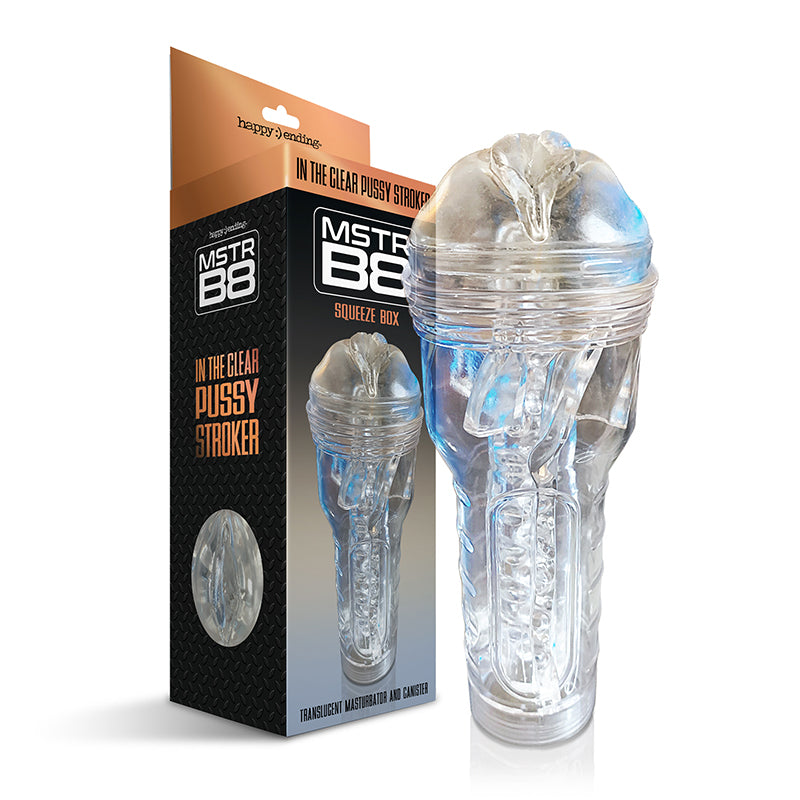 Happy Endings MSTR B8 In The Clear Pussy Stroker Squeeze Box Canister by Global Novelties