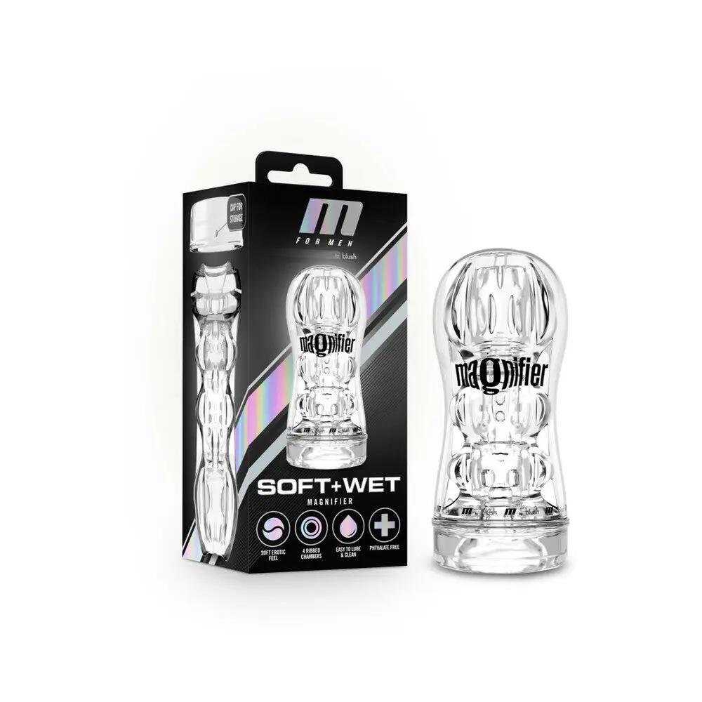 M for Men Soft + Wet Magnifier Self-Lubricating See-Through Stroker Clear by Blush