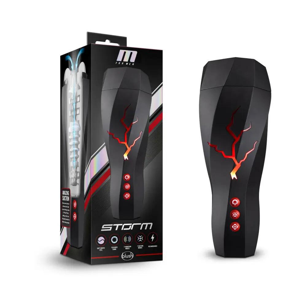 M for Men Storm Rechargeable Vibrating Suction Masturbator Black by Blush