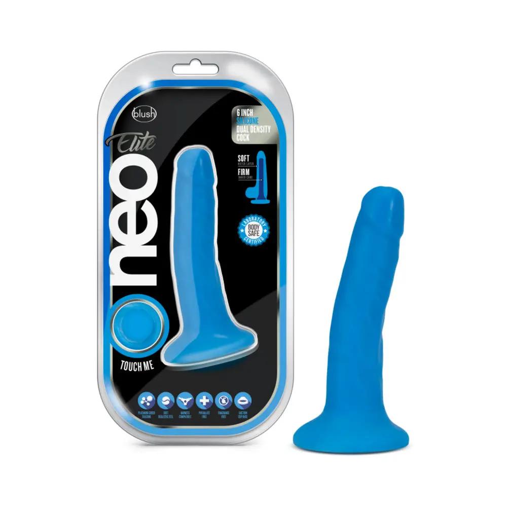 Neo Elite 6 in. Silicone Dual Density Dildo Neon Blue by Blush