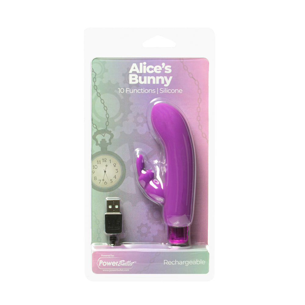 Powerbullet Alice's Bunny Rechargeable Bullet Vibrator with Silicone Rabbit Sleeve Purple by BMS