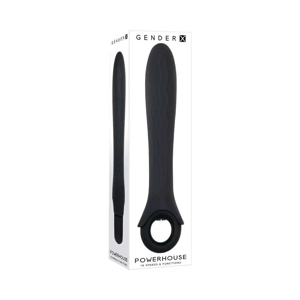 Gender X Powerhouse Rechargeable Textured Silicone Vibrator With Ring Handle Black by Gender X