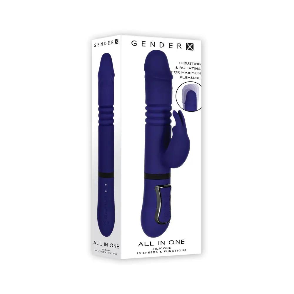 Gender X All In One Rechargeable Thrusting Rotating Silicone Rabbit Vibrator Purple by Gender X
