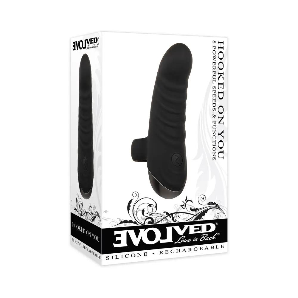 Evolved Hooked On You Rechargeable Silicone Finger Vibrator Black by Evolved