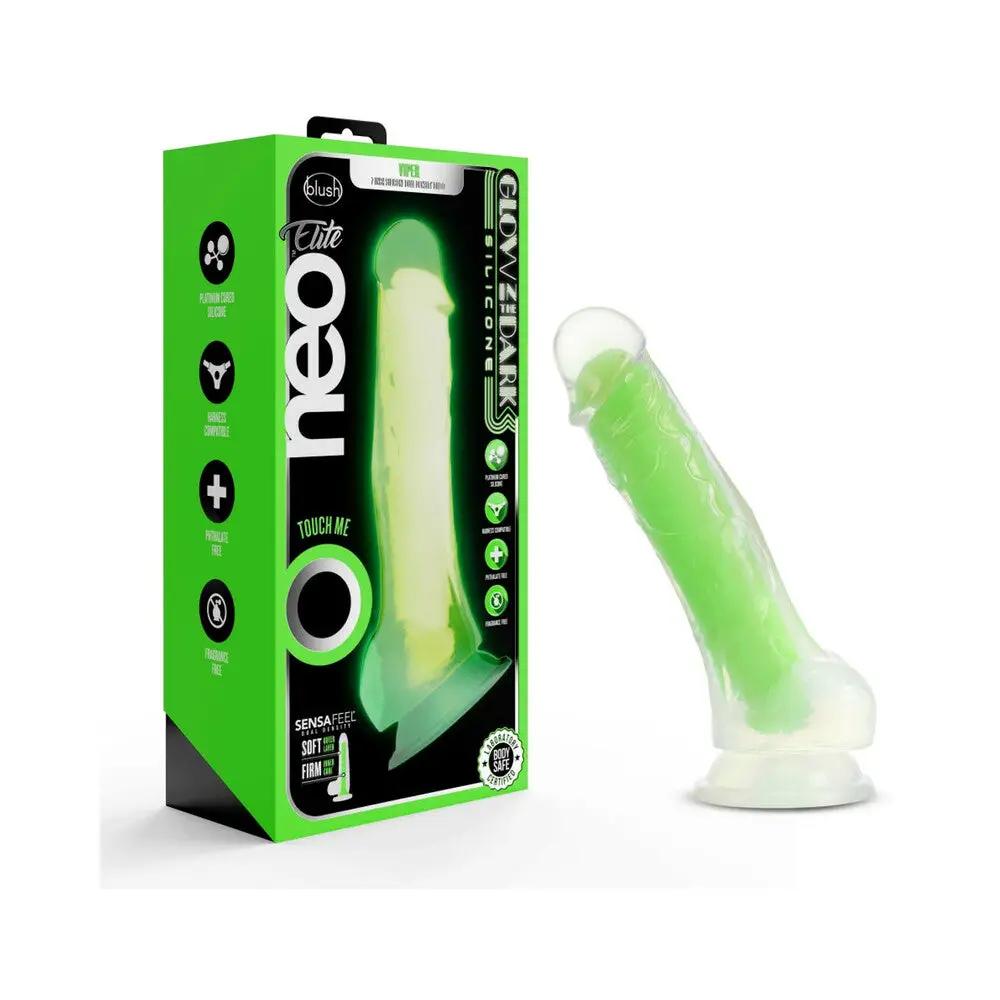 Neo Elite Glow in the Dark Viper 7 in. Dual-Density Dildo Neon Green by Blush