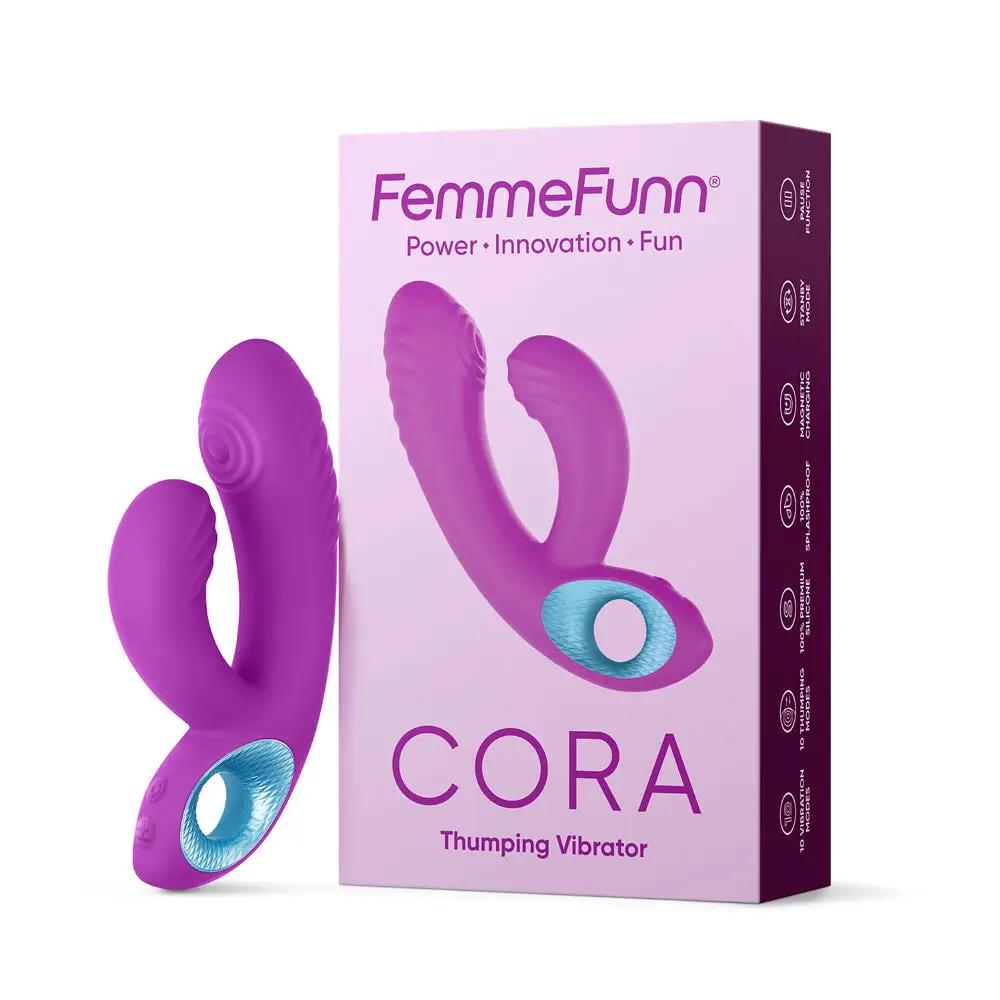 FemmeFunn Cora Rechargeable Silicone Thumping Dual Stimulation Vibrator Purple by FemmeFunn