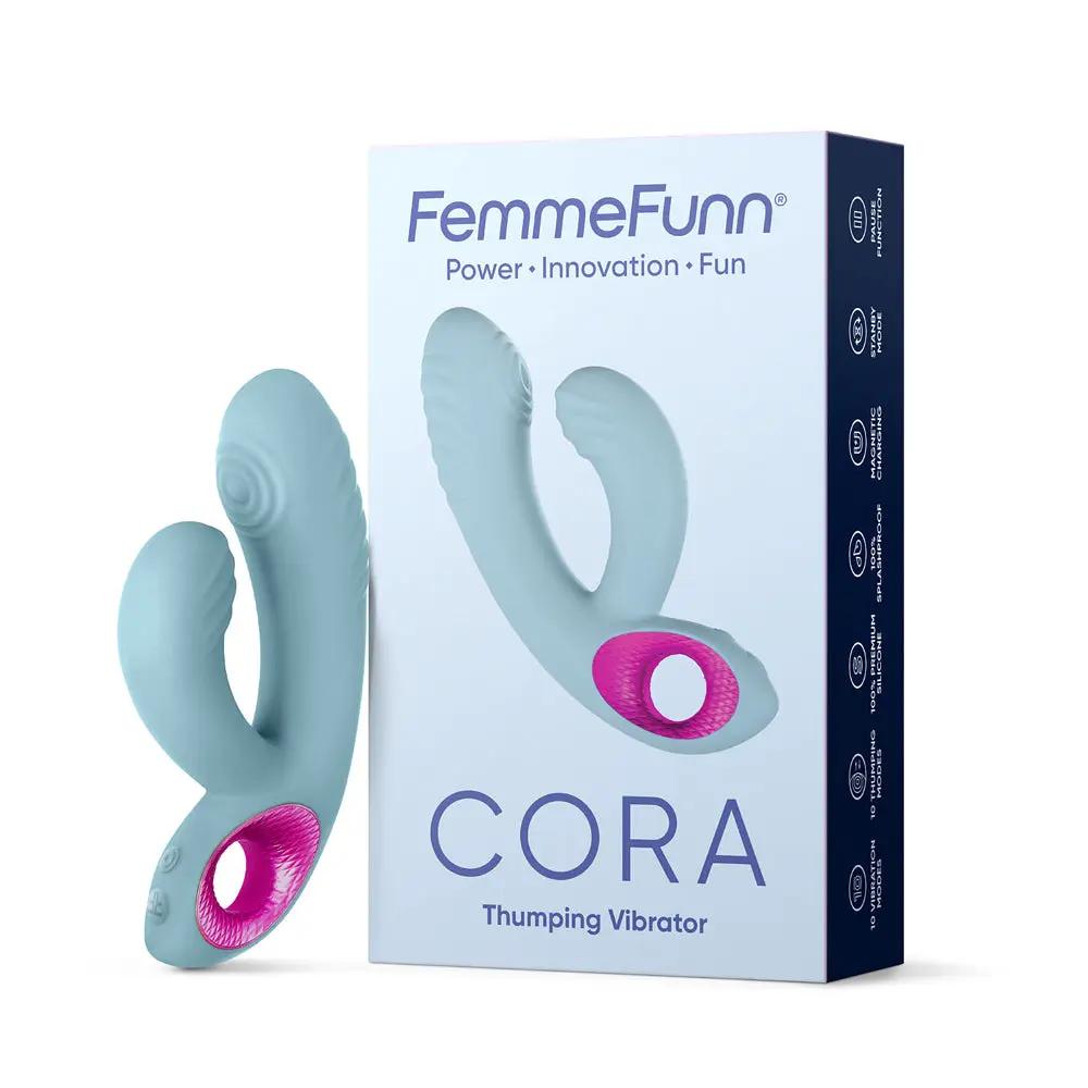 FemmeFunn Cora Rechargeable Silicone Thumping Dual Stimulation Vibrator Light Blue by FemmeFunn