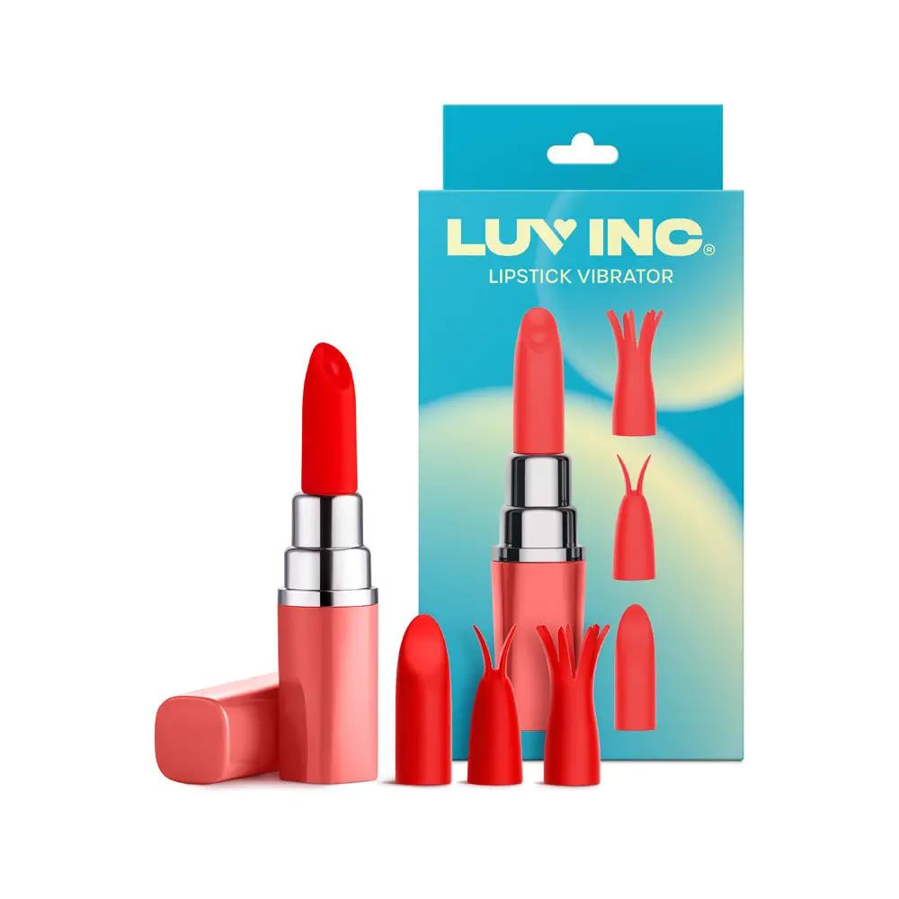 Luv Inc Lv57 Lipstick Vibrator Rechargeable Silicone Discreet Bullet with 3 Attachments Coral by Luv Inc.