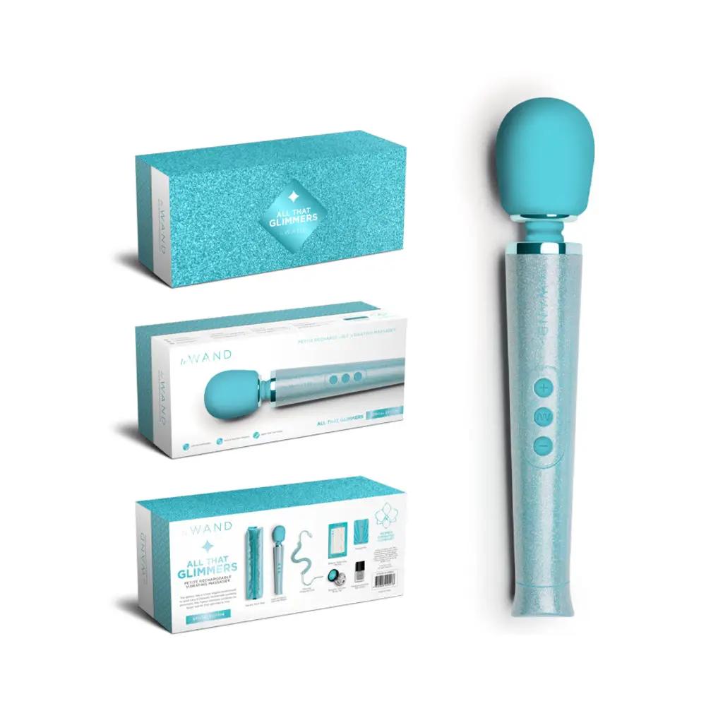 Le Wand All That Glimmers Petite Rechargeable Vibrating Massager Special Edition Set Light Blue by Le Wand