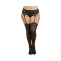 Dreamgirl Plus-Size Sheer Nylon Thigh-High Stockings With Lace Top Black Queen by Dreamgirl