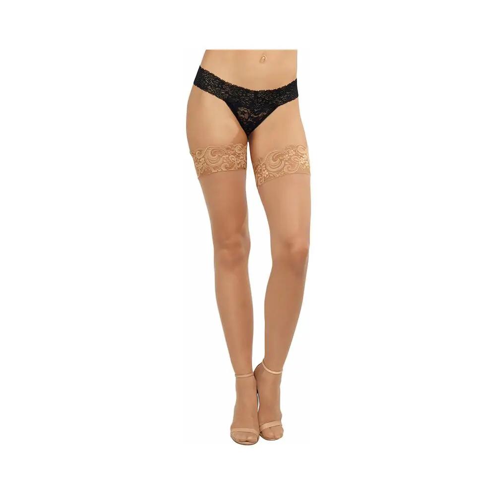 Dreamgirl Sheer Thigh-High Stockings with Silicone Lace Top Light OS by Dreamgirl