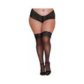 Dreamgirl Plus-Size Sheer Thigh-High Stockings With Silicone Lace Top Black Queen by Dreamgirl