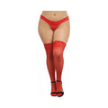 Dreamgirl Plus-Size Sheer Thigh-High Stockings With Silicone Lace Top Red Queen by Dreamgirl
