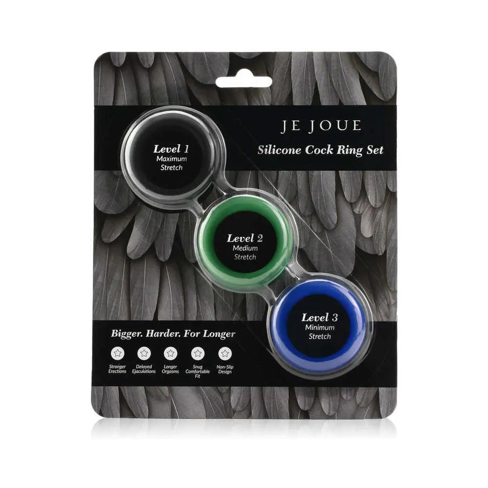 Je Joue Silicone Cock Ring 3-Piece Set Black/Green/Blue by Je Joue