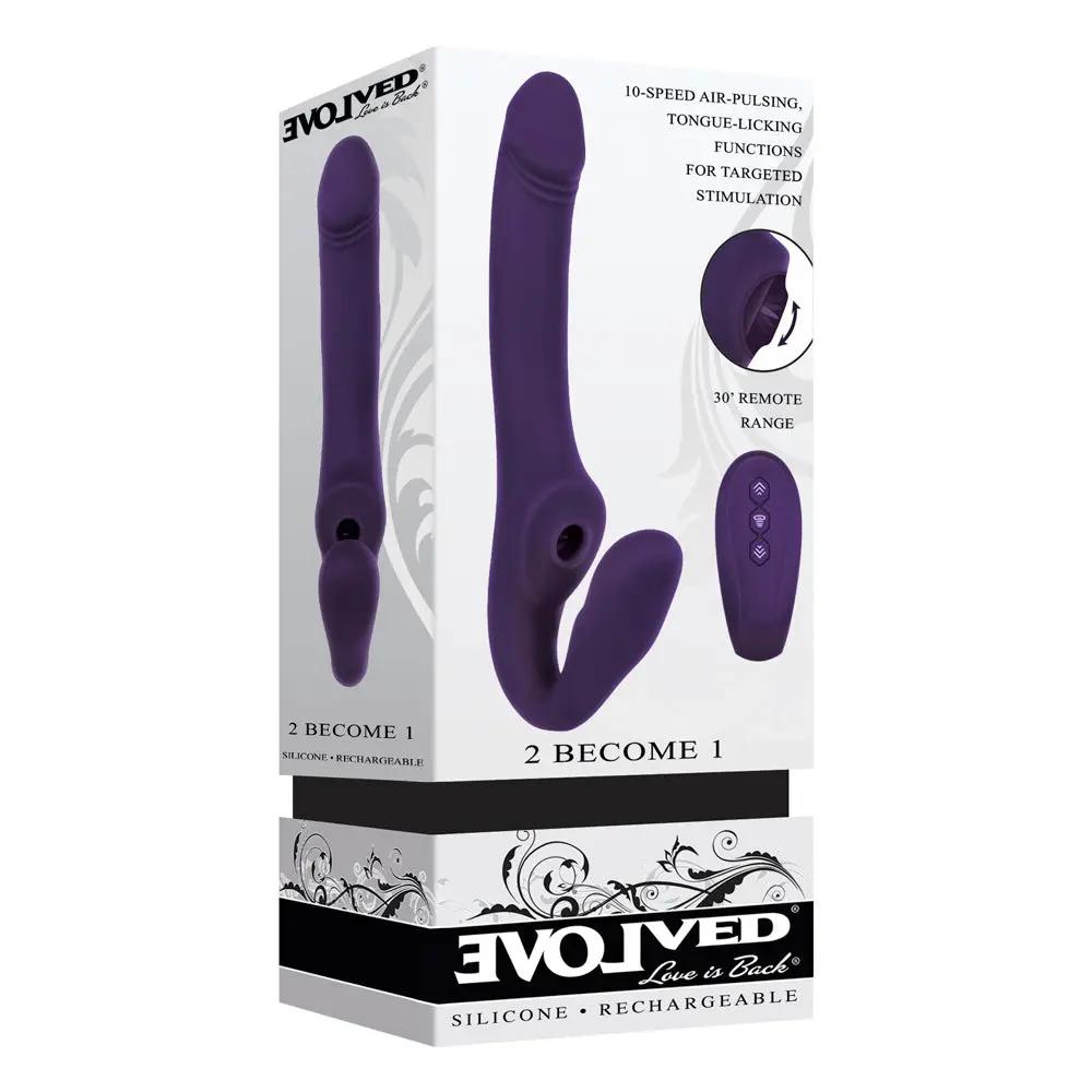 Evolved 2 Become 1 Rechargeable Remote-Controlled Silicone Strapless Strap-On With Suction Purple by Evolved