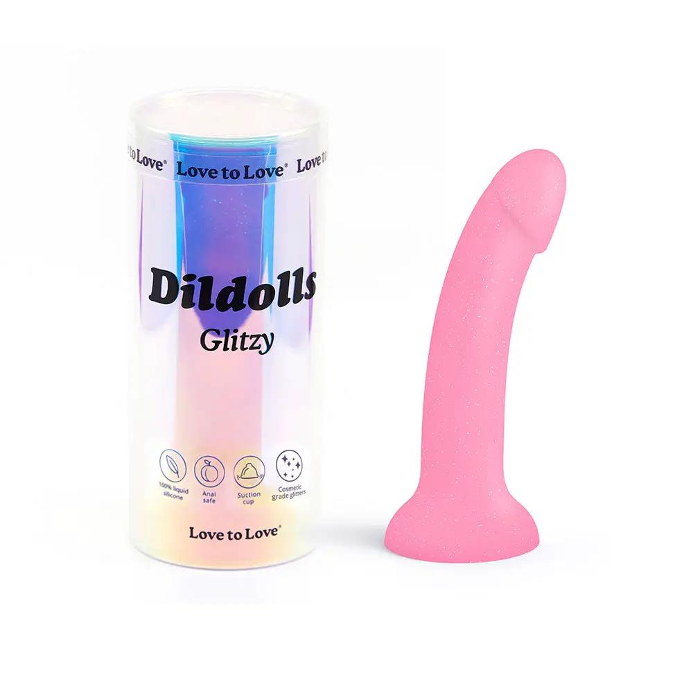 Love to Love Dildolls Glitzy 7 in. Silicone Dildo Pink Glitter by Lovely Planet
