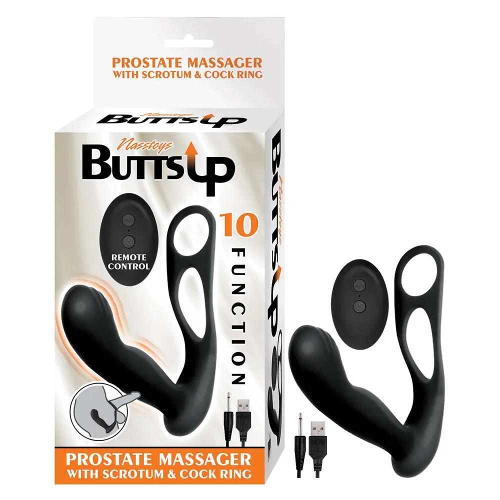 Butts Up Prostate Massager With Scrotum & Cock Ring Black by Nasstoys