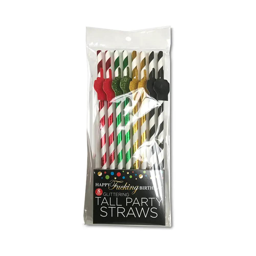Happy Fucking Birthday Tall Party Straws 8-Pack by Little Genie