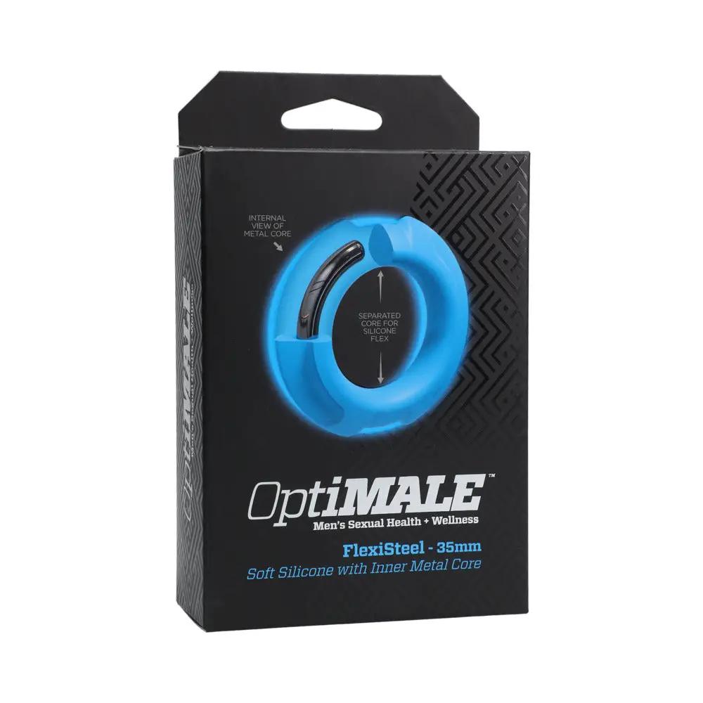 OptiMALE FlexiSteel Silicone, Metal Core Cock Ring 35 mm Blue by Doc Johnson