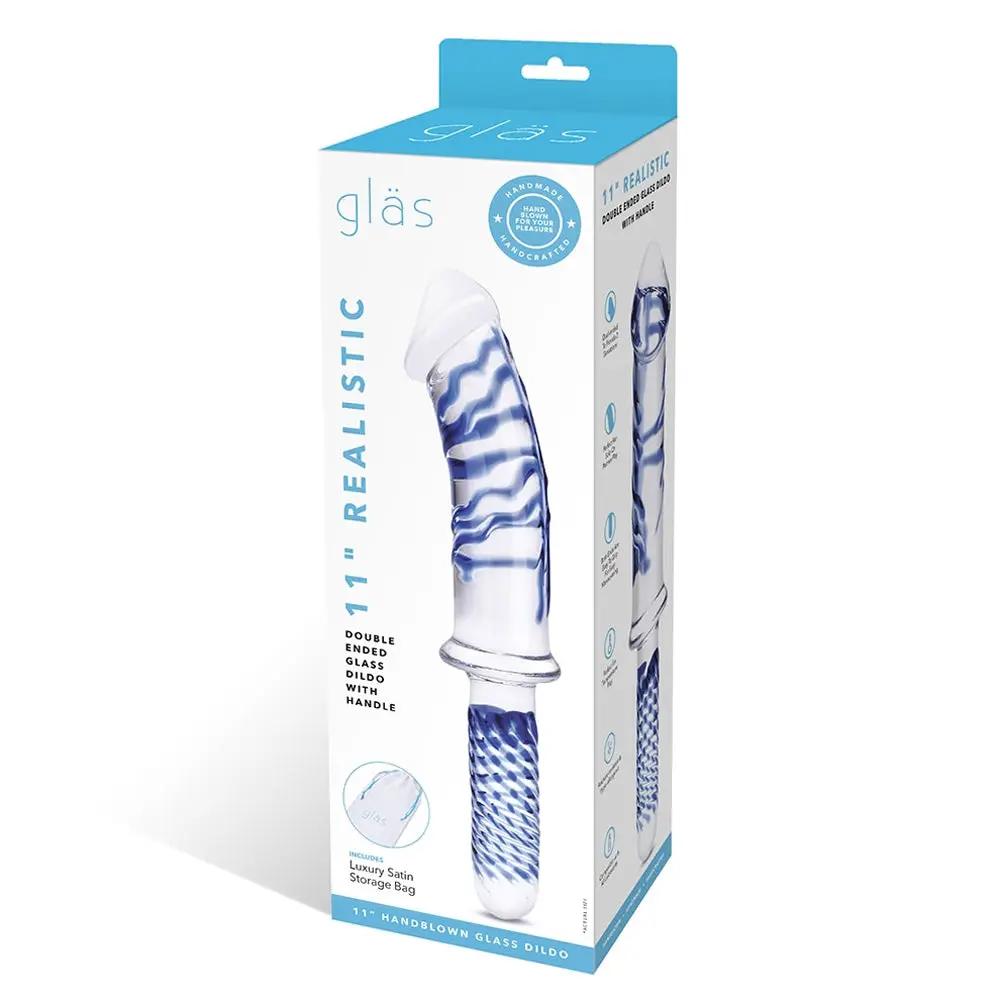 Glas 11 in. Realistic Double Ended Glass Dildo with Handle by Electric Eel