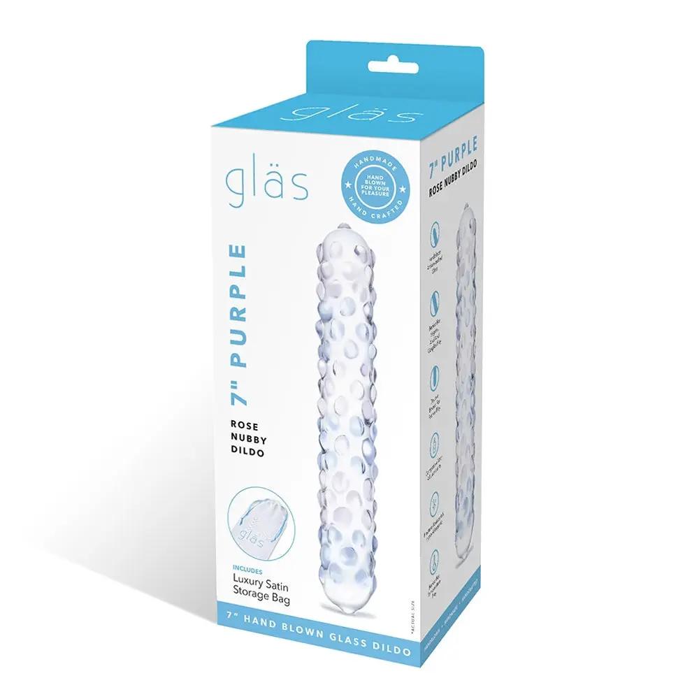 Glas 9 in. Purple Rose Nubby Glass Dildo by Electric Eel