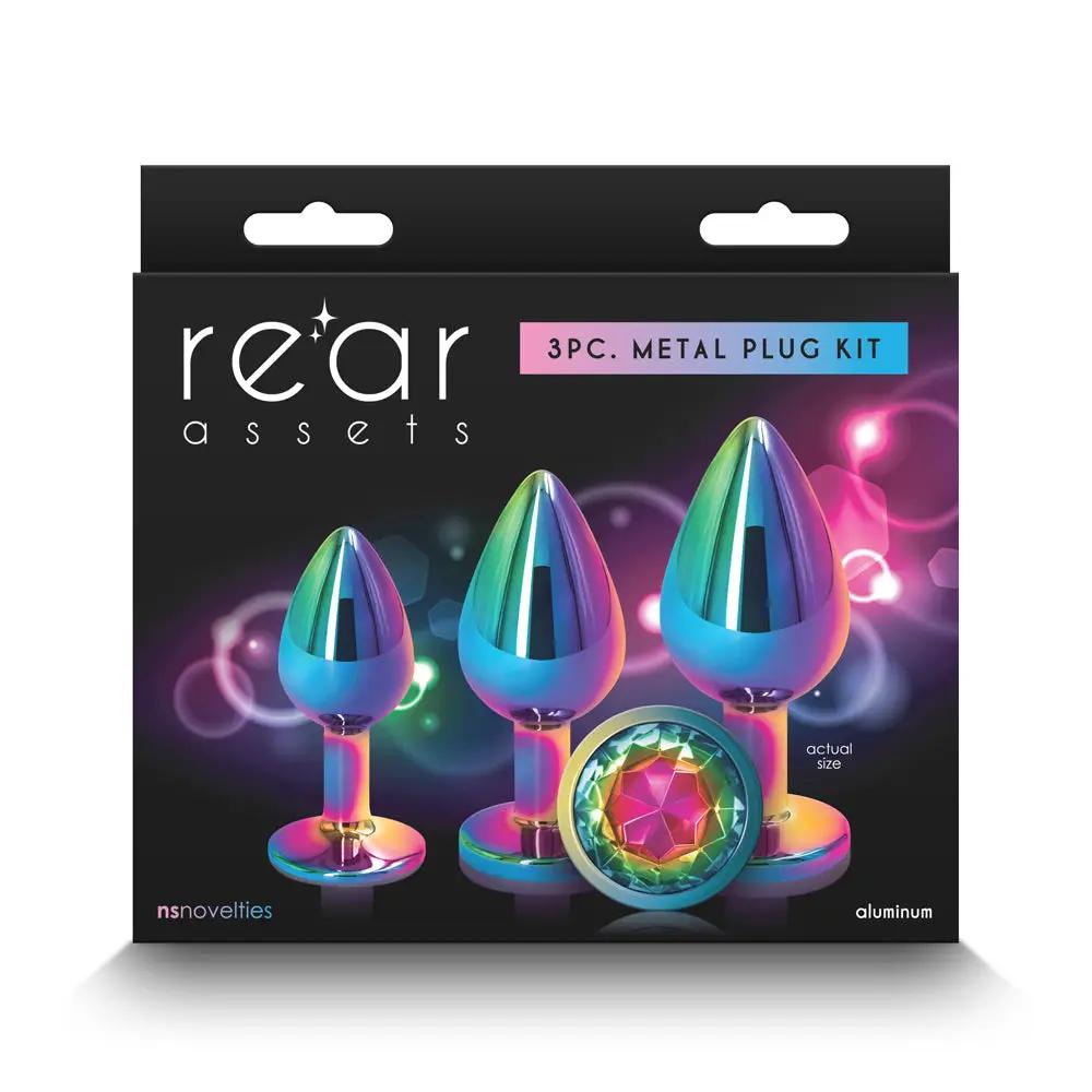 Rear Assets 3-Piece Metal Plug Kit Multicolor/Rainbow by NS Novelties