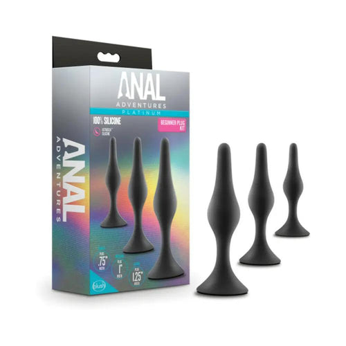 Anal Adventures Platinum Silicone 3-Piece Beginner Plug Kit Black by Blush