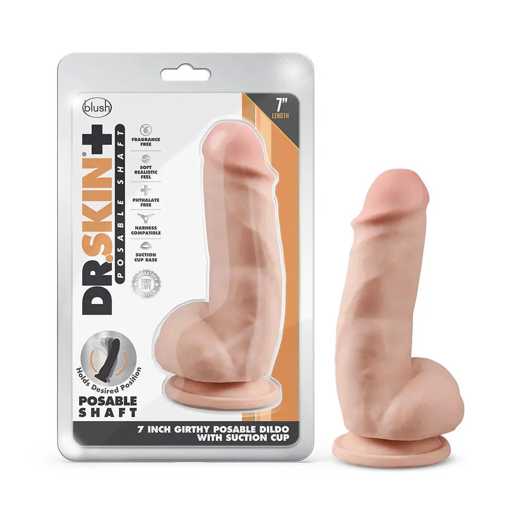 Dr. Skin Plus Girthy 7 in. Triple Density Posable Dildo with Balls Beige by Blush