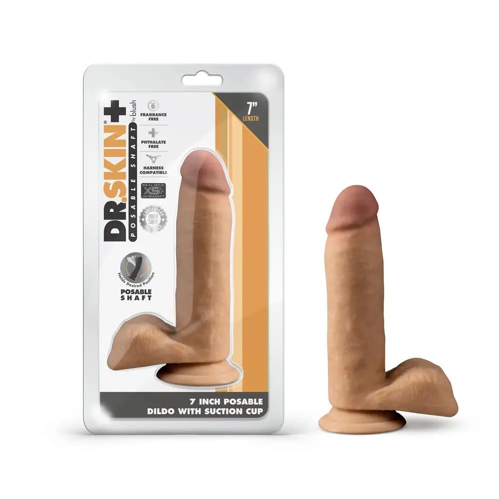 Dr. Skin Plus Realistic 7 in. Triple Density Posable Dildo with Balls Tan by Blush