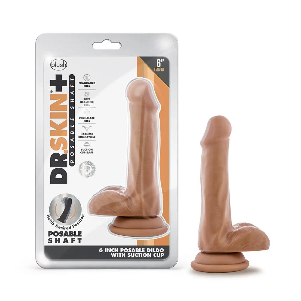 Dr. Skin Plus Realistic 6 in. Triple Density Posable Dildo with Balls Tan by Blush