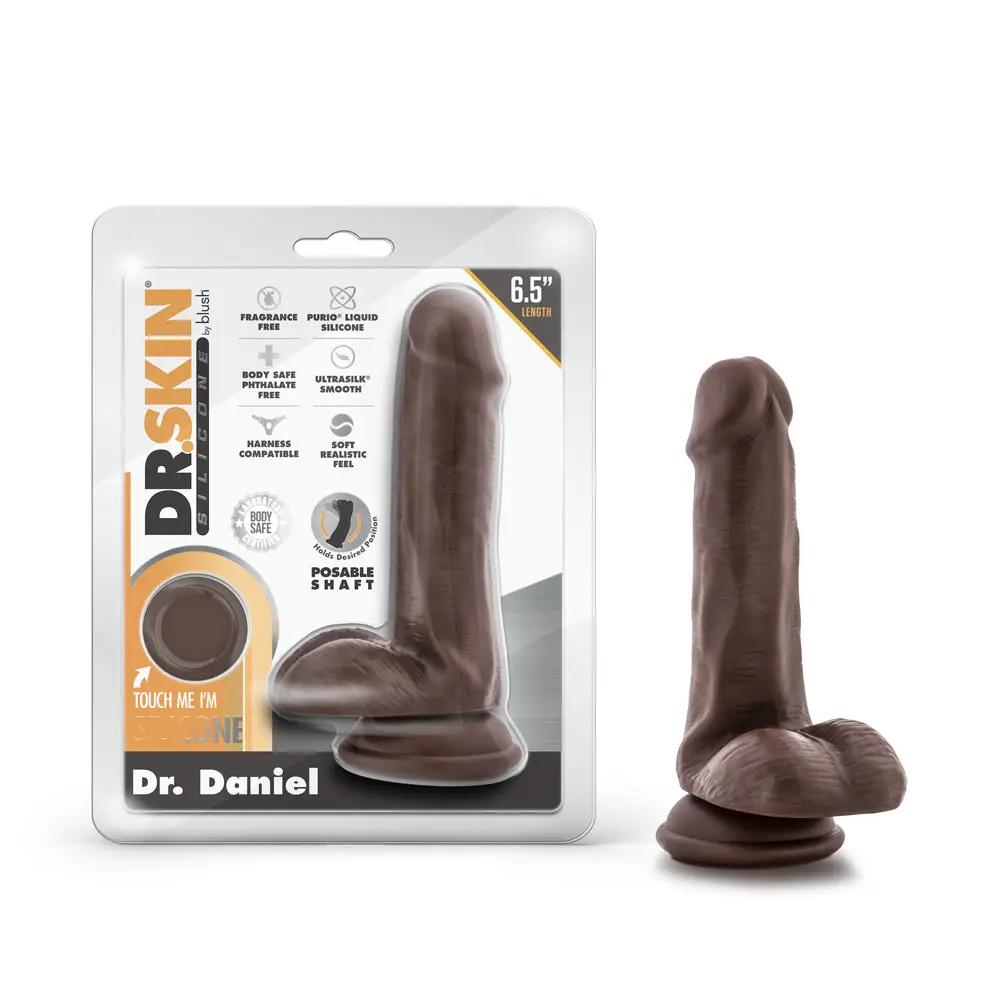 Dr. Skin Silicone Dr. Daniel 6.5 in. Posable Dildo with Balls Brown by Blush