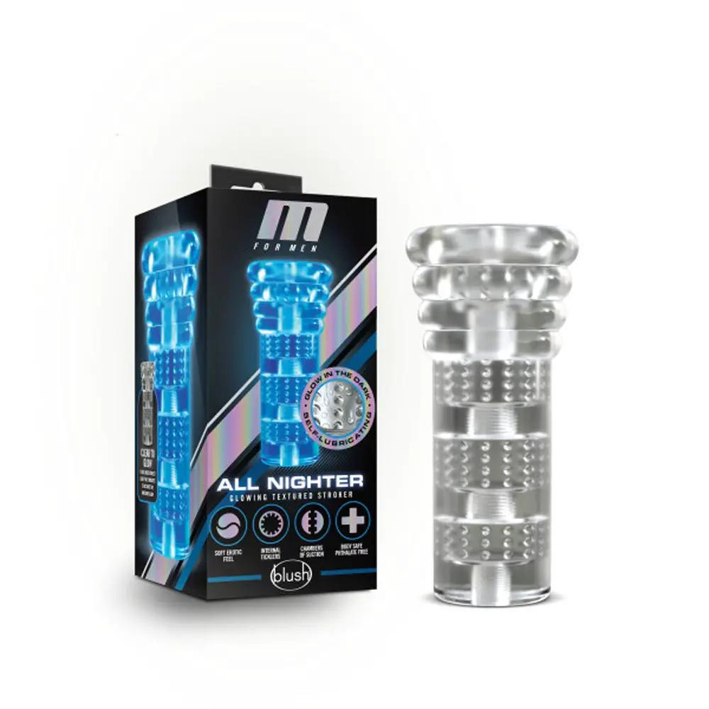 M for Men All Nighter Glow in the Dark Textured Stroker Clear by Blush